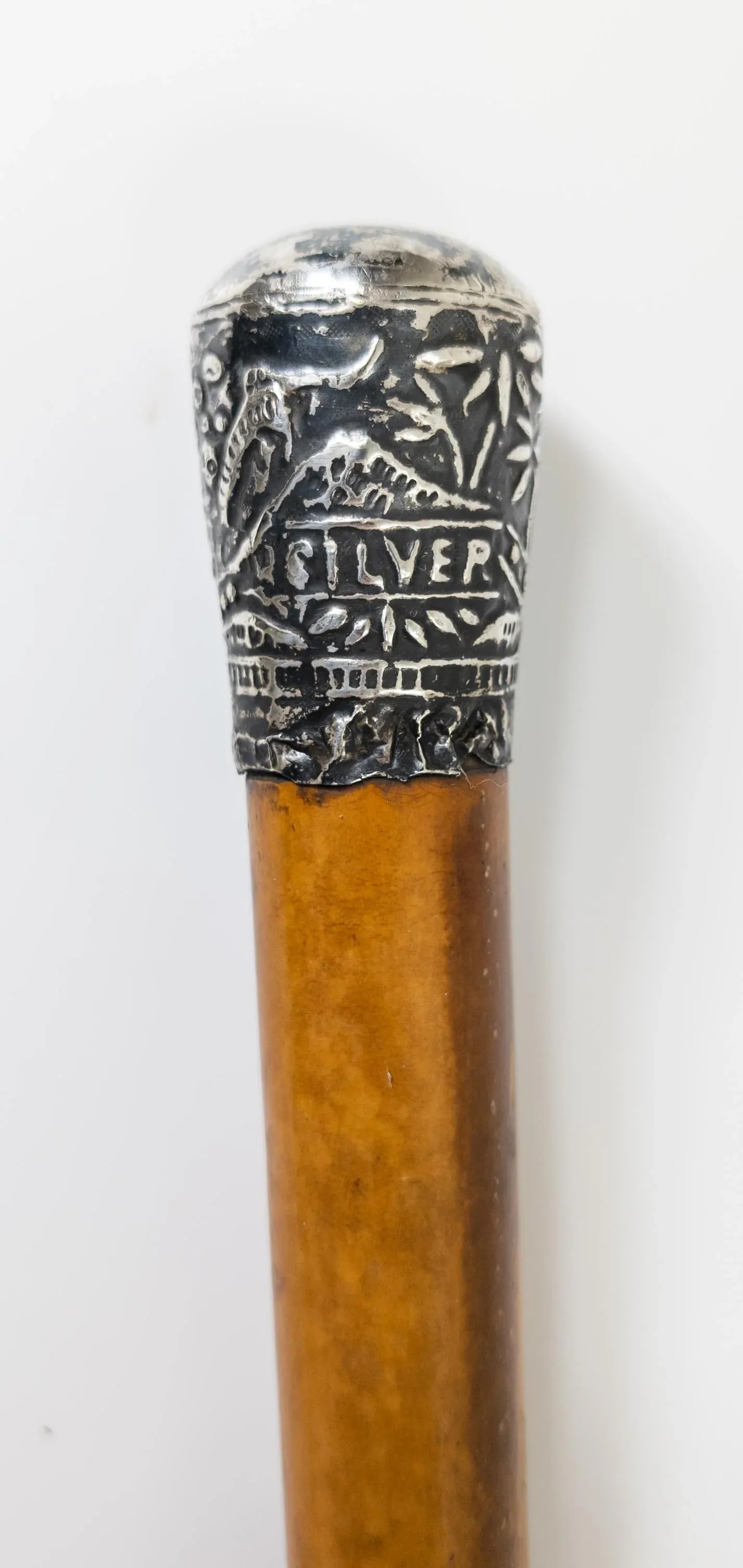 Early 20th Century Chinese Export Silver and Malacca Cane Walking Stick - 4