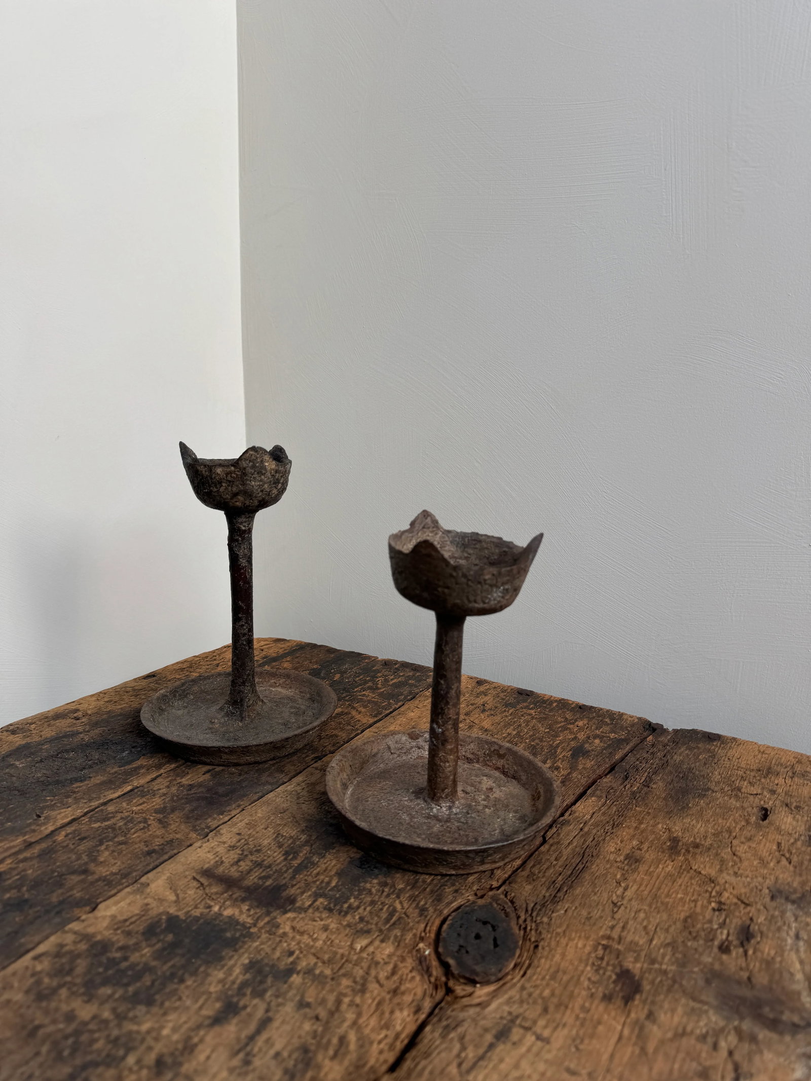 19th Century Primitive Iron Candle Holders - a Pair - 2
