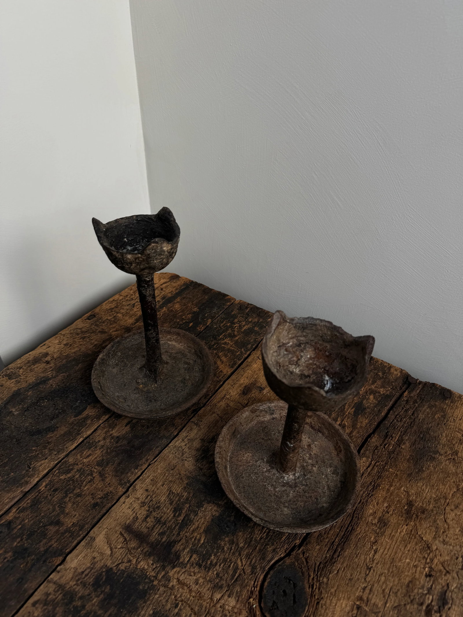 19th Century Primitive Iron Candle Holders - a Pair - 3