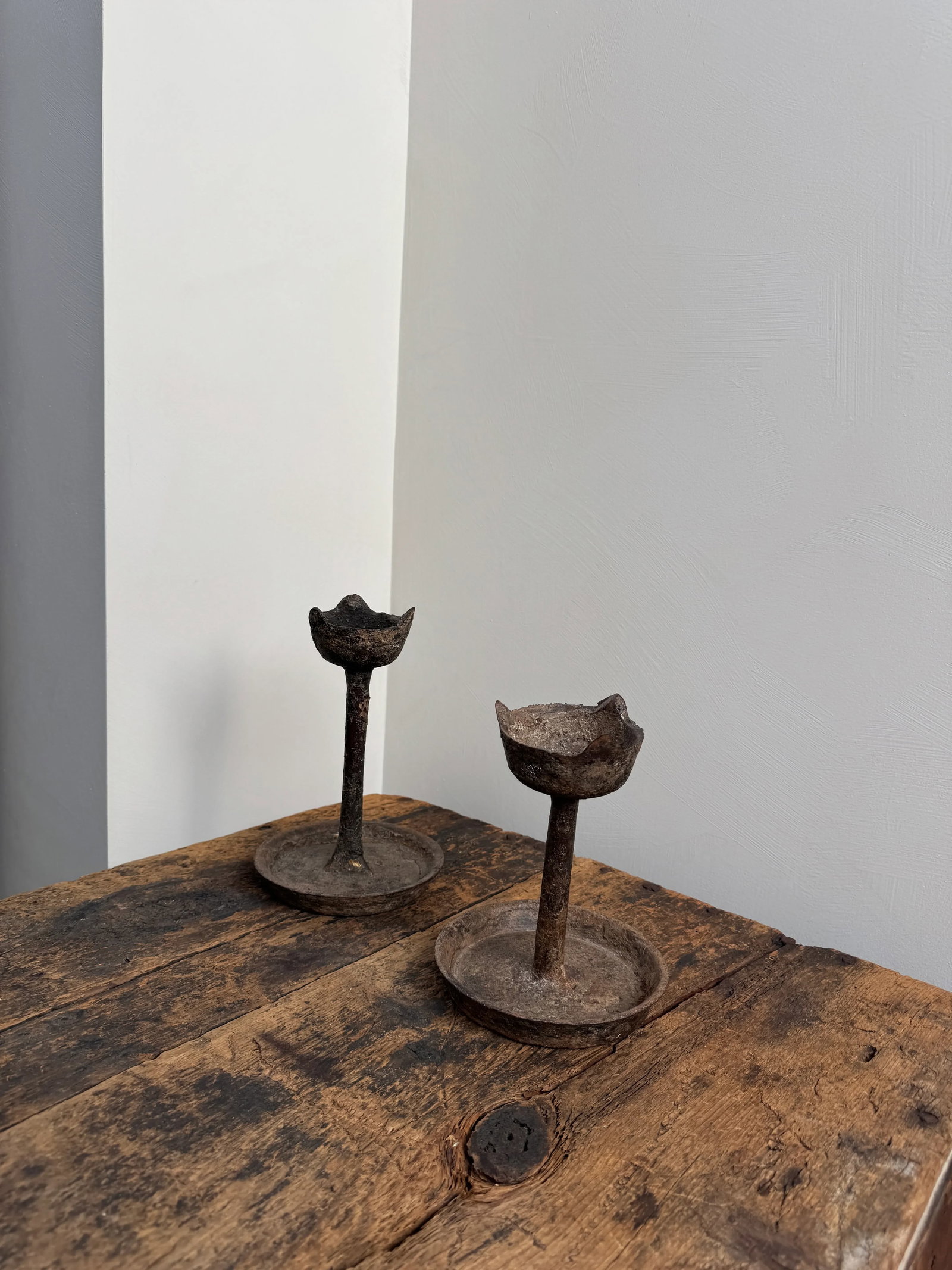 19th Century Primitive Iron Candle Holders - a Pair - 8