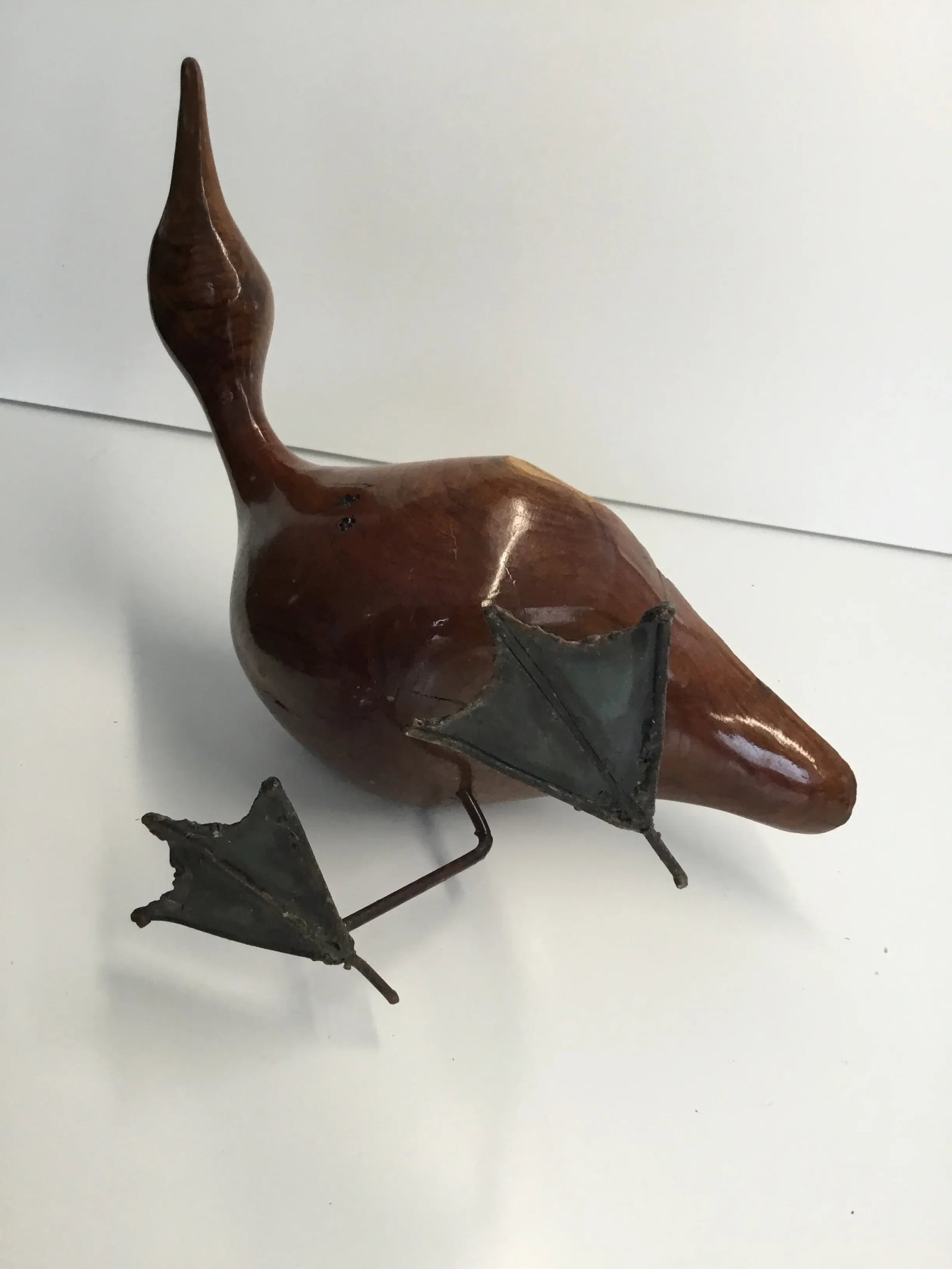 Mid Century Abstract Life Size Raw-Edge Wood and Metal Duck Figurine - 11