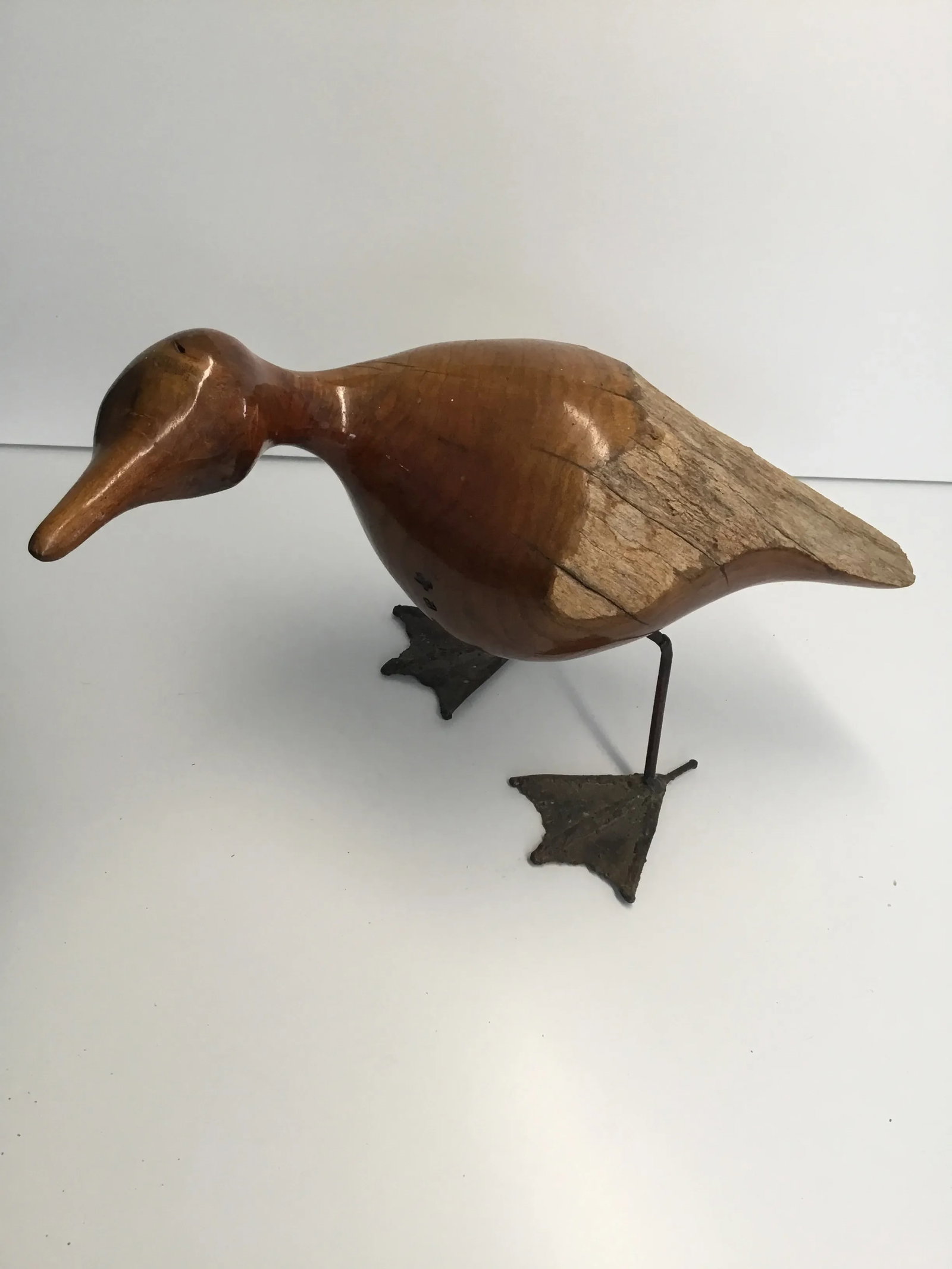 Mid Century Abstract Life Size Raw-Edge Wood and Metal Duck Figurine - 2