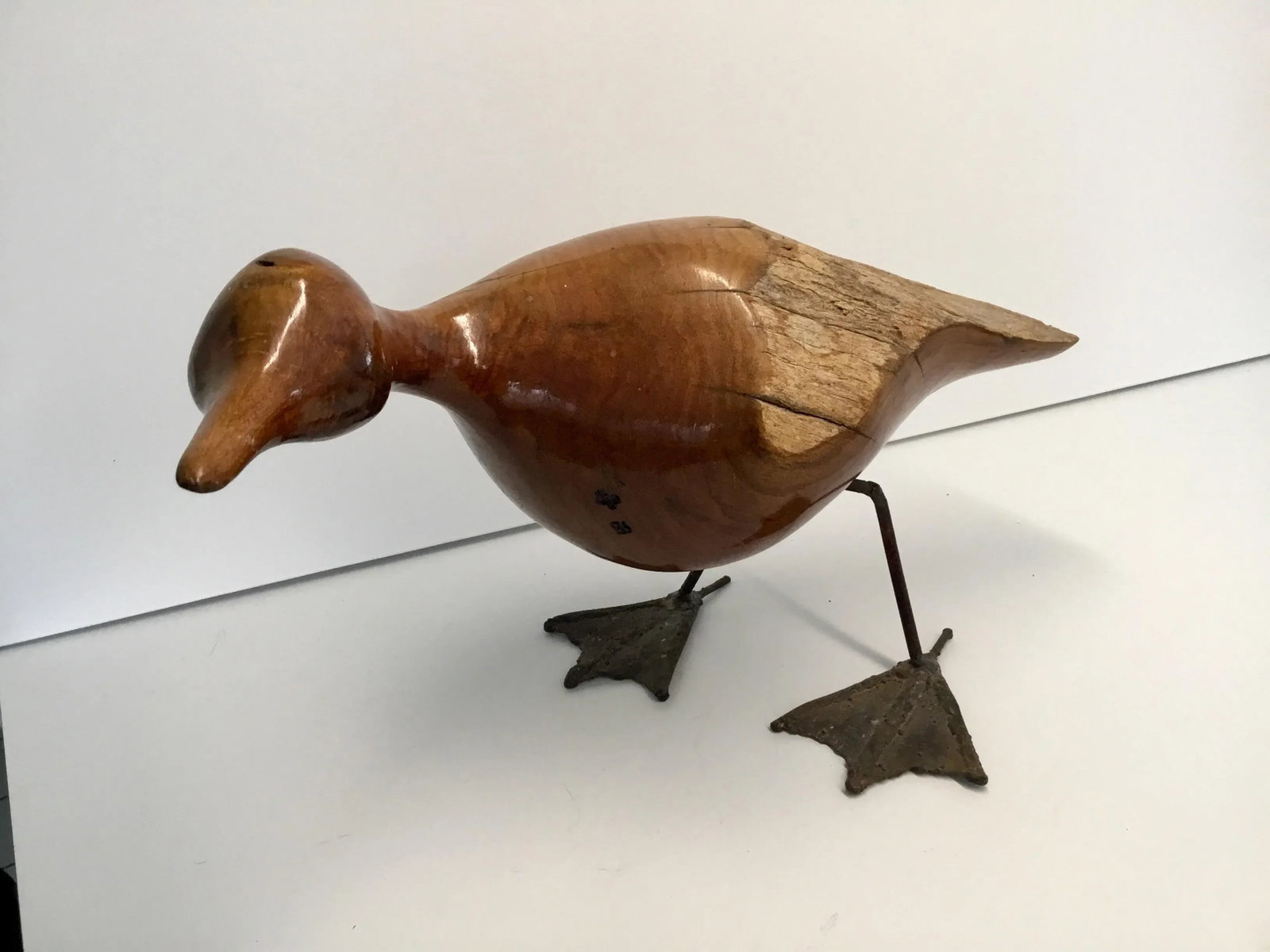 Mid Century Abstract Life Size Raw-Edge Wood and Metal Duck Figurine - 3