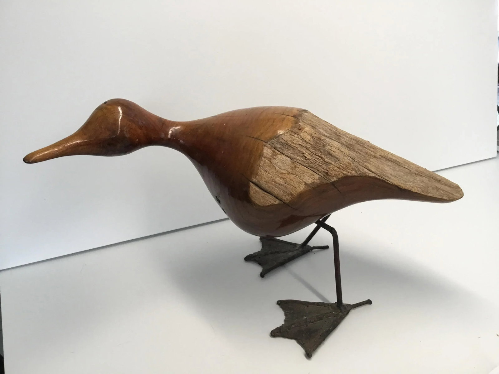 Mid Century Abstract Life Size Raw-Edge Wood and Metal Duck Figurine - 4