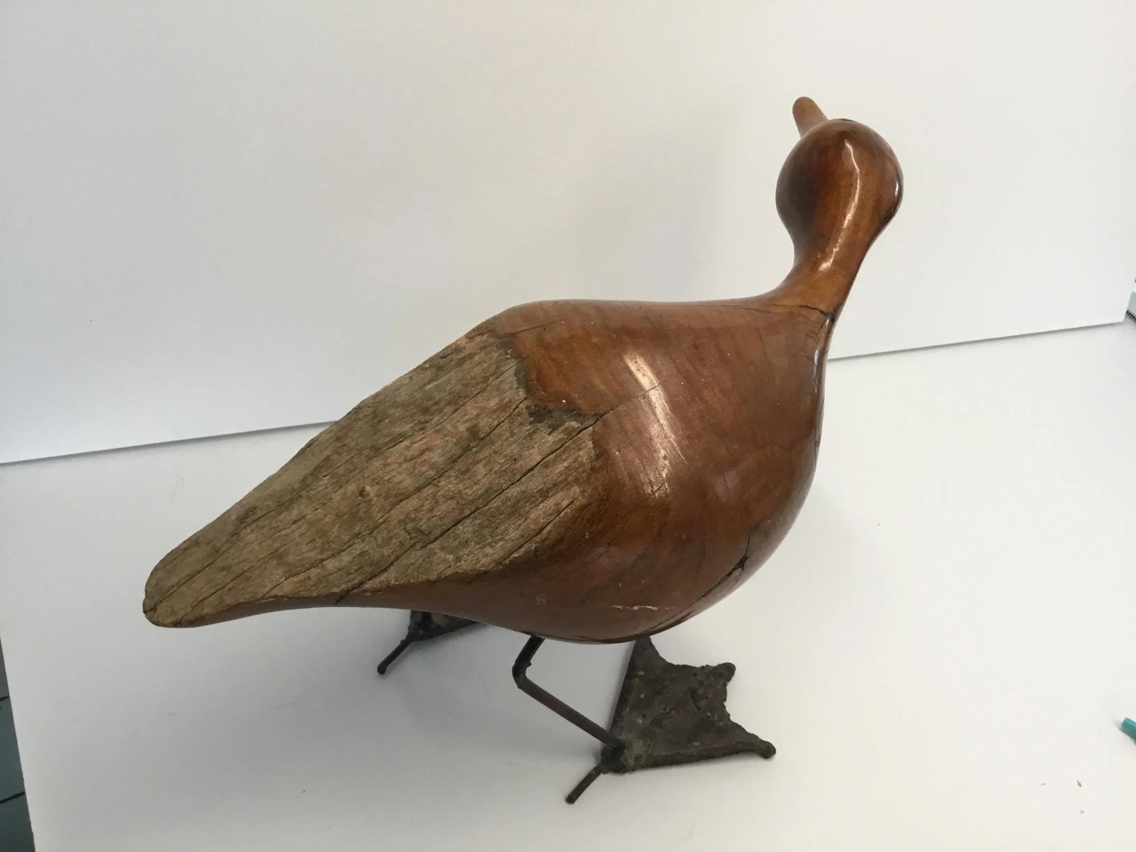 Mid Century Abstract Life Size Raw-Edge Wood and Metal Duck Figurine - 9