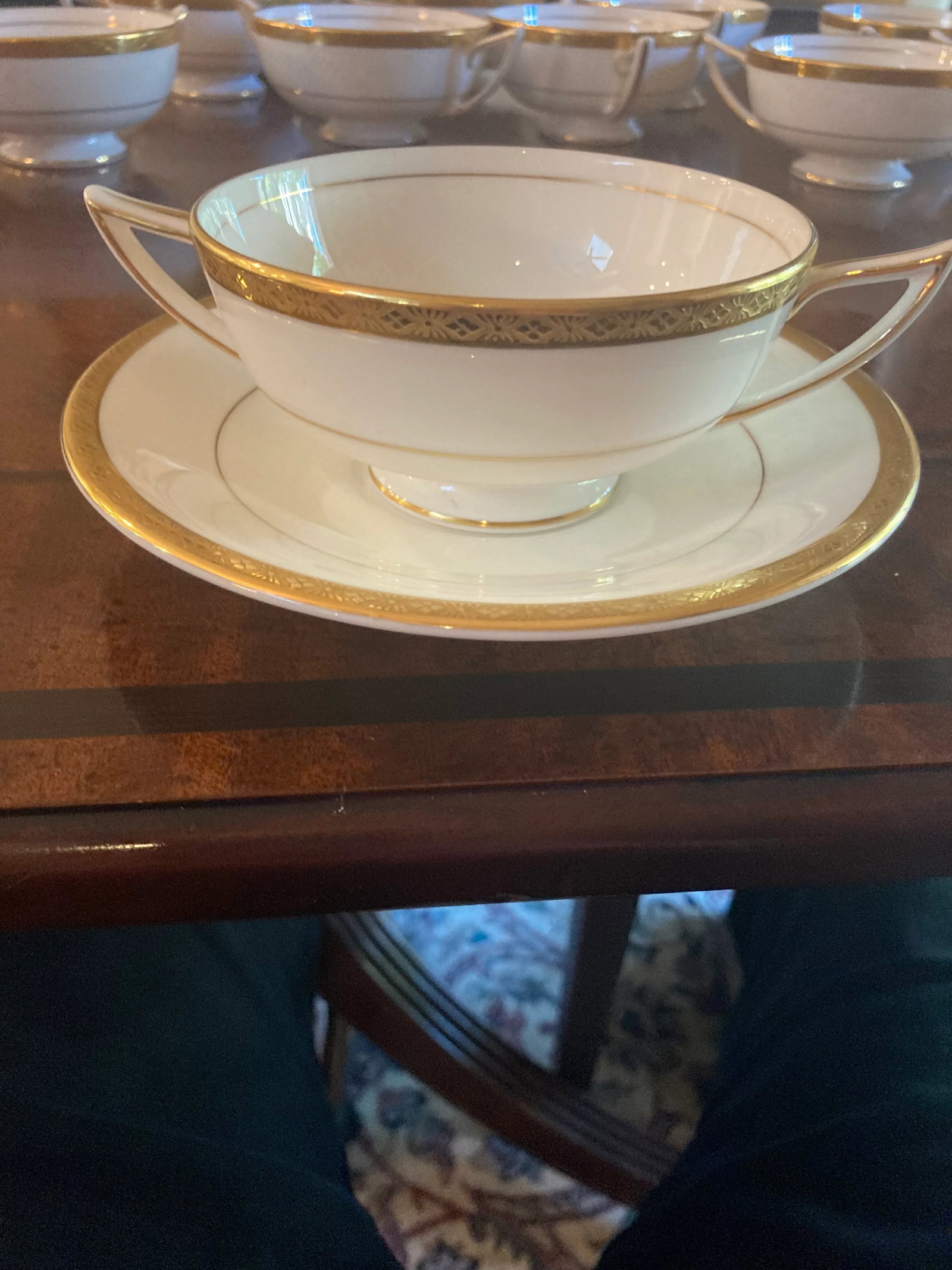 1950s Minton Bone China Gold Encrusted Cream Soup Bowls With Saucers- 22 Pieces - 3
