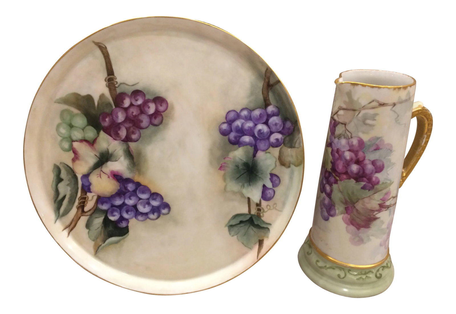 Antique Limoges Platter & Matching Pitcher/Tankard With a Grape Motif (Antique, From the 1800's): I used this lovely pitcher and serving plate so many times during the period of my life when I was doing a lot of entertaining....especially brunches and luncheons. I often served pastries on the