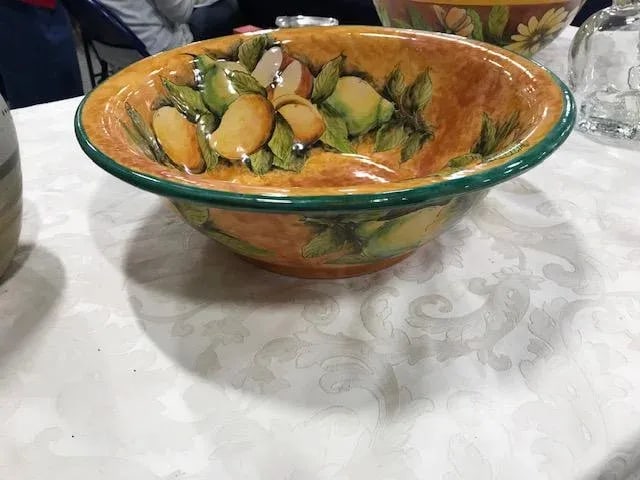 Majolica Pottery Salad Bowl With Pears - 10
