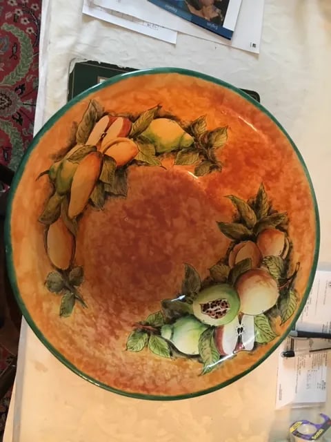 Majolica Pottery Salad Bowl With Pears - 2