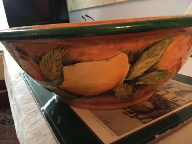Majolica Pottery Salad Bowl With Pears - 3