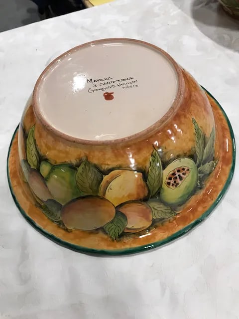 Majolica Pottery Salad Bowl With Pears - 7