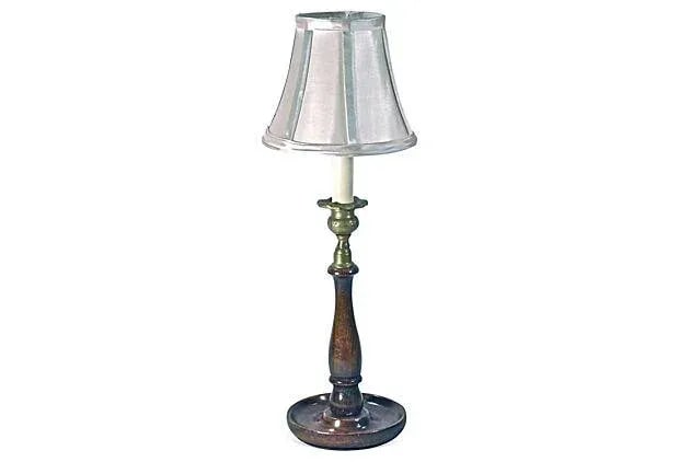 Antique English Turned Wood & Brass Lamp - 2