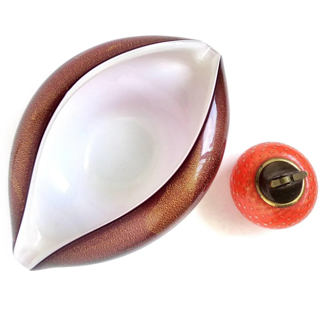 Vintage Murano Burgundy Red White Gold Flecks Italian Art Glass Mid Century Centerpiece Bowl - 2