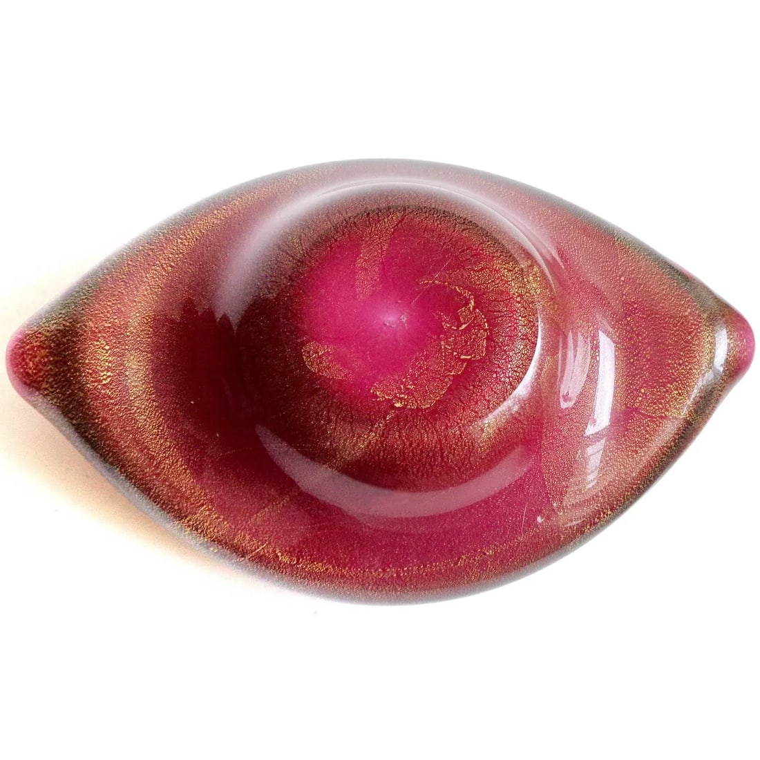 Vintage Murano Burgundy Red White Gold Flecks Italian Art Glass Mid Century Centerpiece Bowl - 3