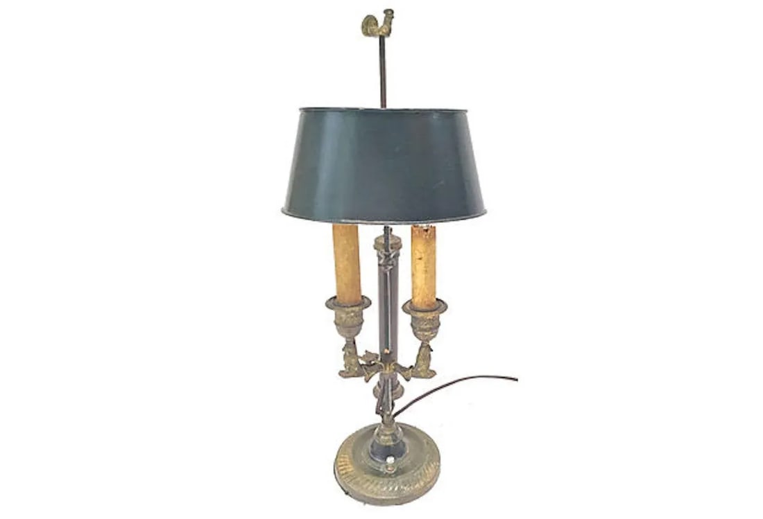 Antique Rooster Double-Arm Tole Bouillotte Lamp - 9