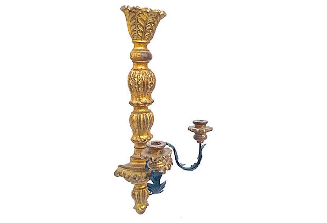Vintage Giltwood Acanthus Candle Sconce - 2