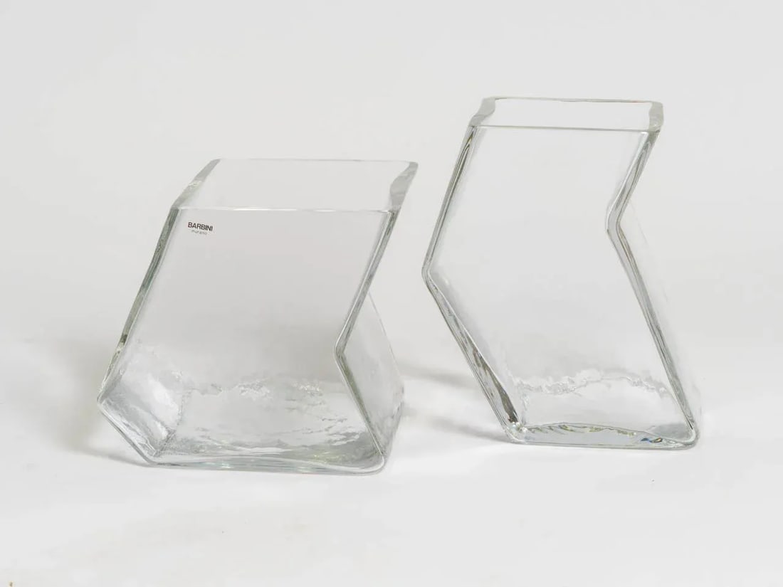 Large Vintage Architectural Glass Vases, Signed Barbini - a Pair - 2