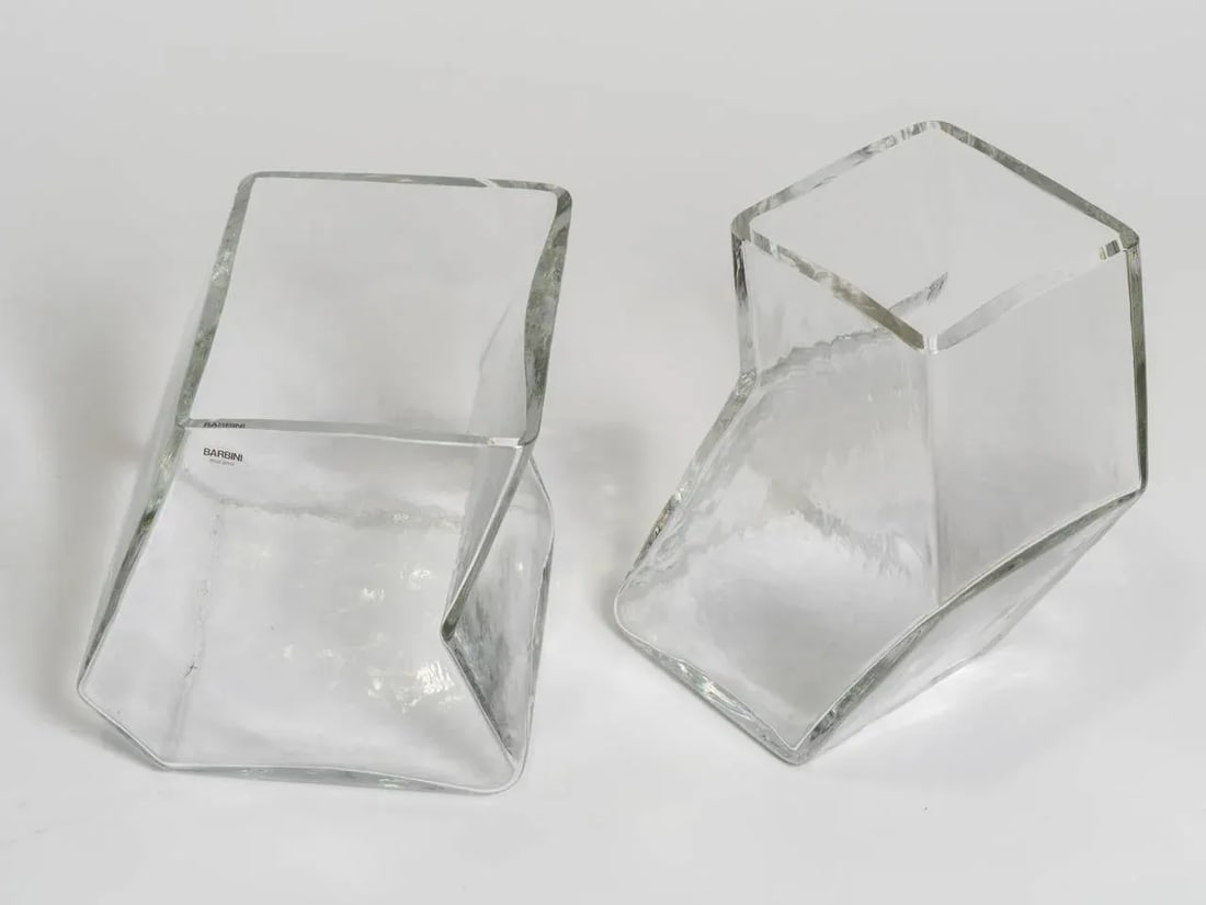 Large Vintage Architectural Glass Vases, Signed Barbini - a Pair - 3