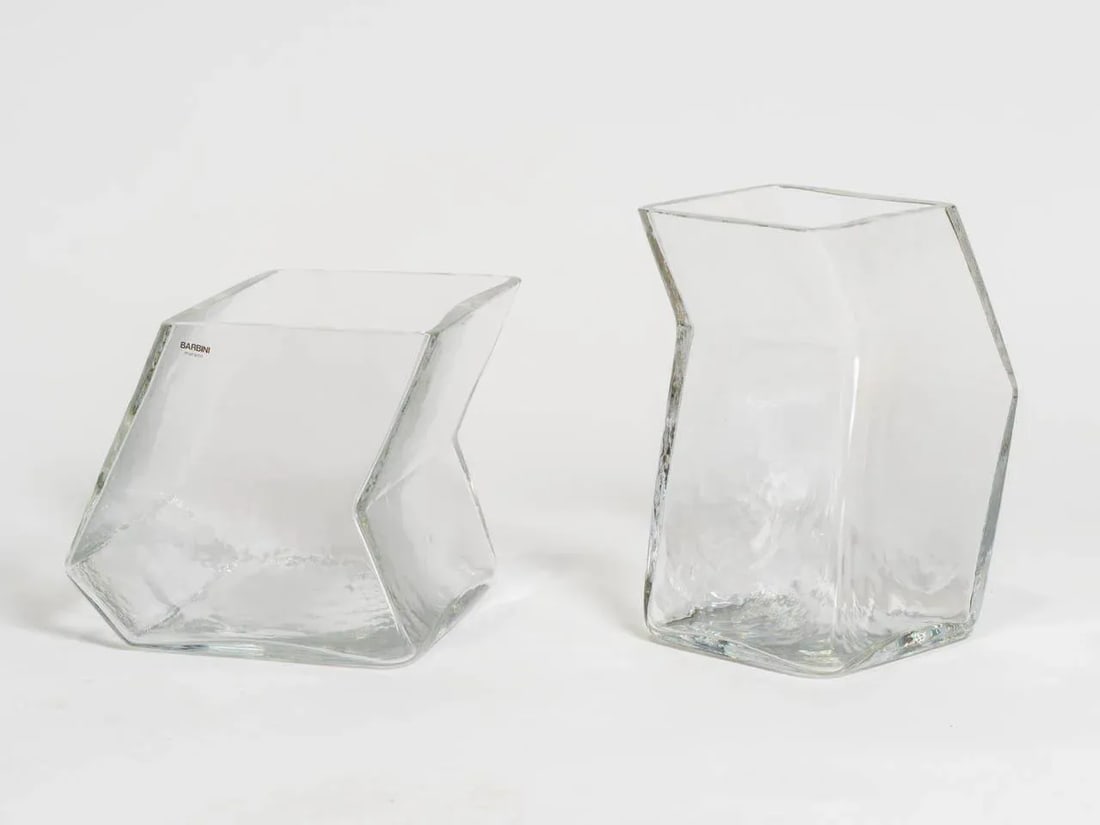 Large Vintage Architectural Glass Vases, Signed Barbini - a Pair - 8