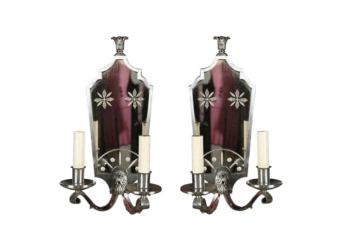 1940s Vintage Nickel and Mirror Sconce Each (1 of 10)