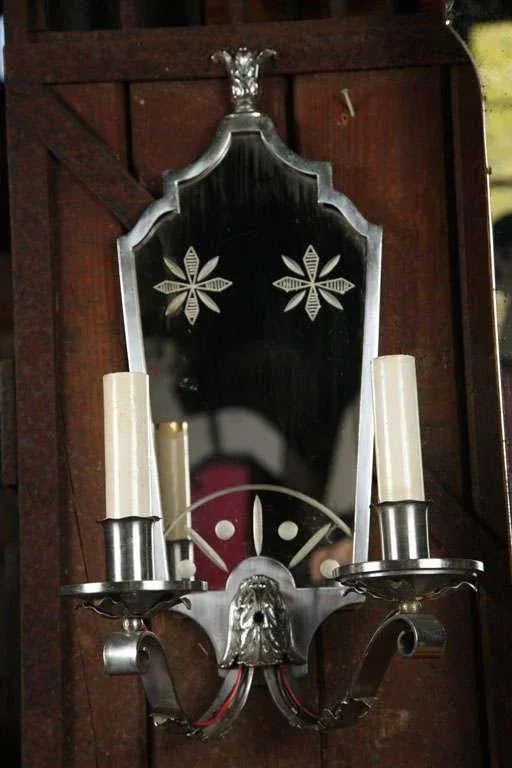 1940s Vintage Nickel and Mirror Sconce Each - 2