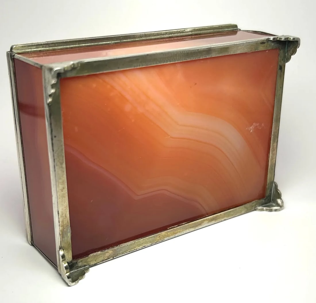 Continental Silver Mounted Red Agate Box - 9