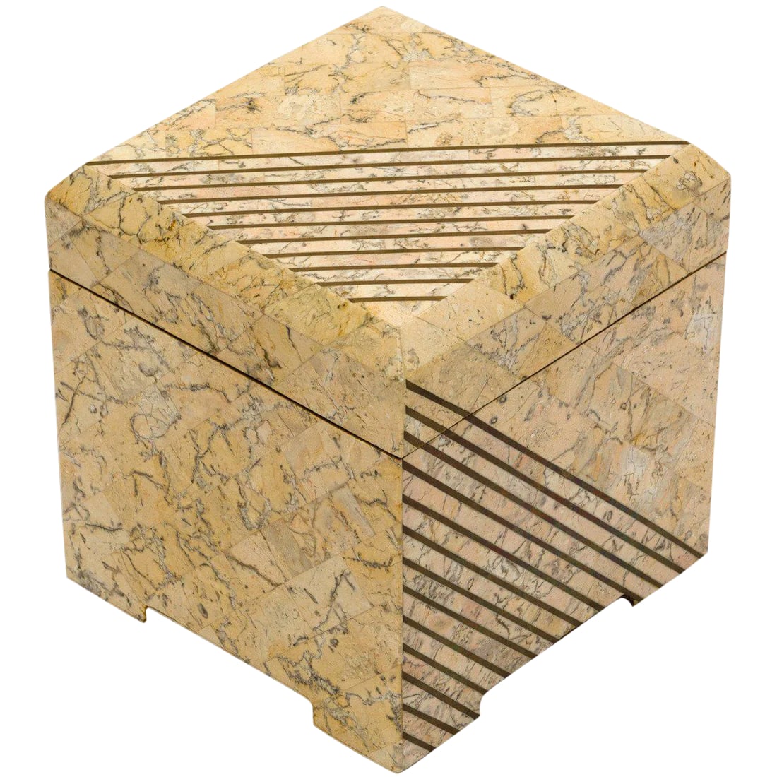 Tessellated Stone Box: Tessellated stone and brass inlaid box. Condition: Alterations: Original Condition Unaltered Imperfections: Some Imperfections Condition Notes: Excellent Materials & Techniques: Brass, Stone