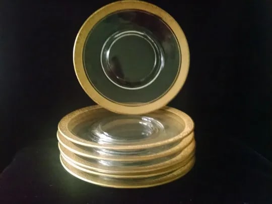 1940s Set of 6 Minton by Tiffin Clear Gold Encrusted Luncheon Salad Plates Franciscan Rambler Rose - 2