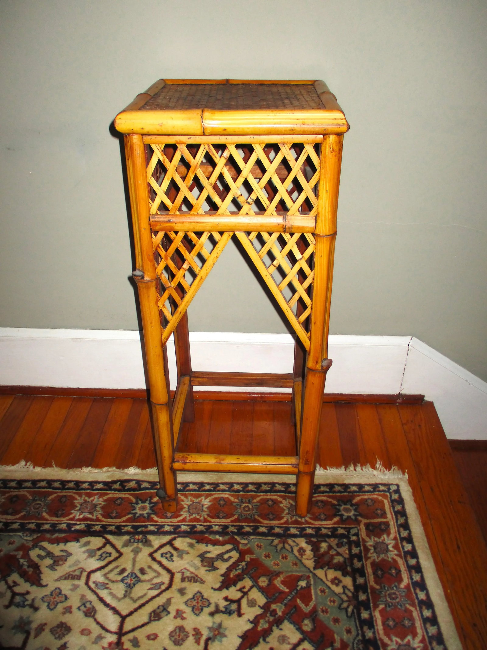 Vintage Bamboo Plant Stand / Table With Lattice Work - 2
