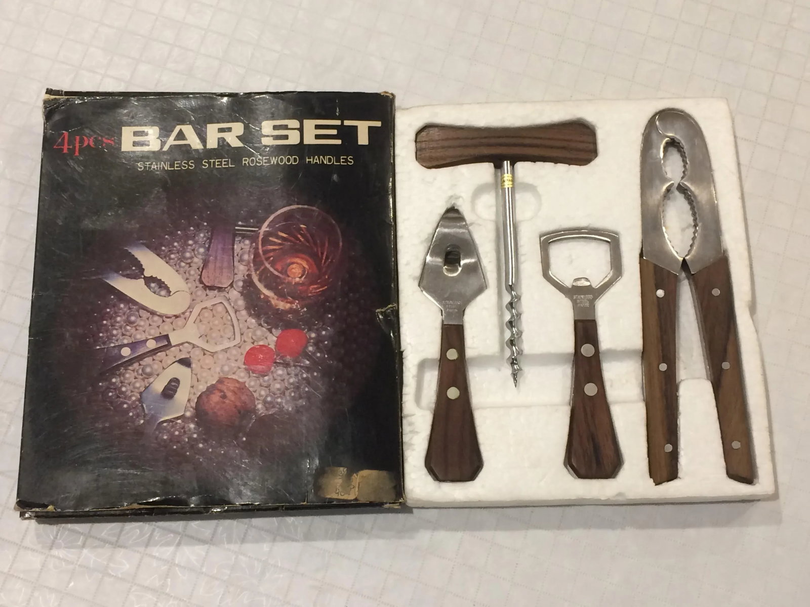 Mid-Century Modern Stainless Steel and Rosewood Bar Tools - Set of 4 - 2