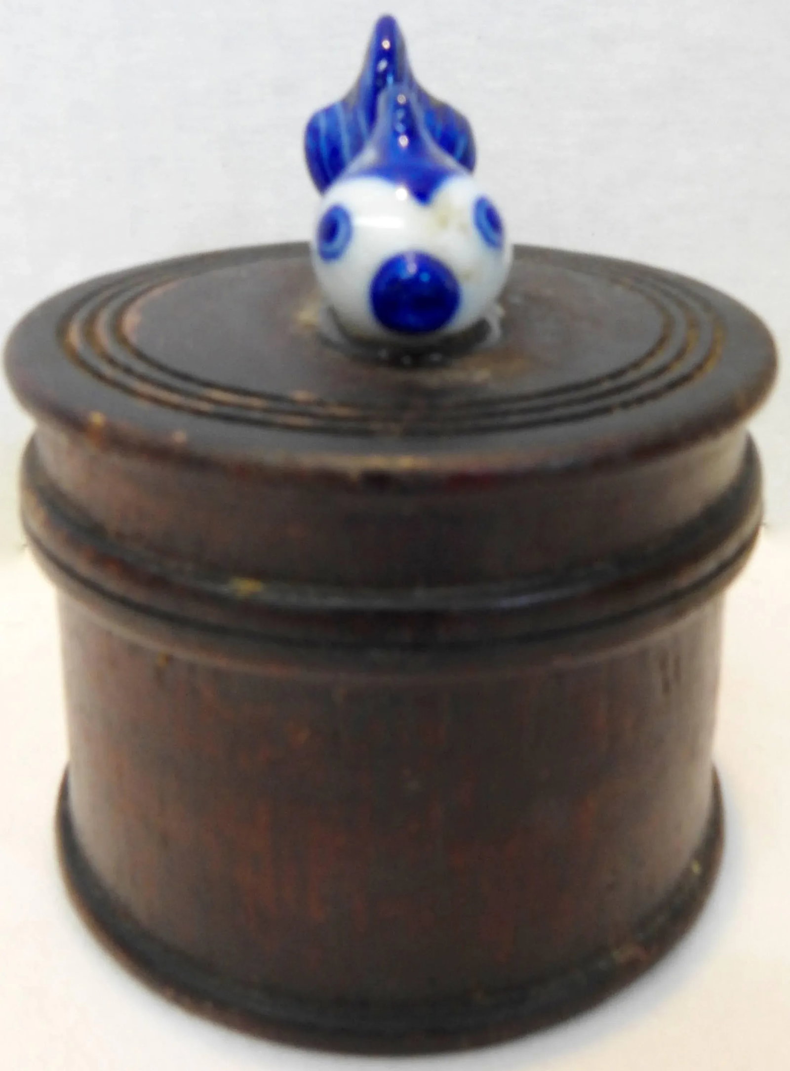 Round Wooden Box With Porcelain Koi Fish on Lid - 6