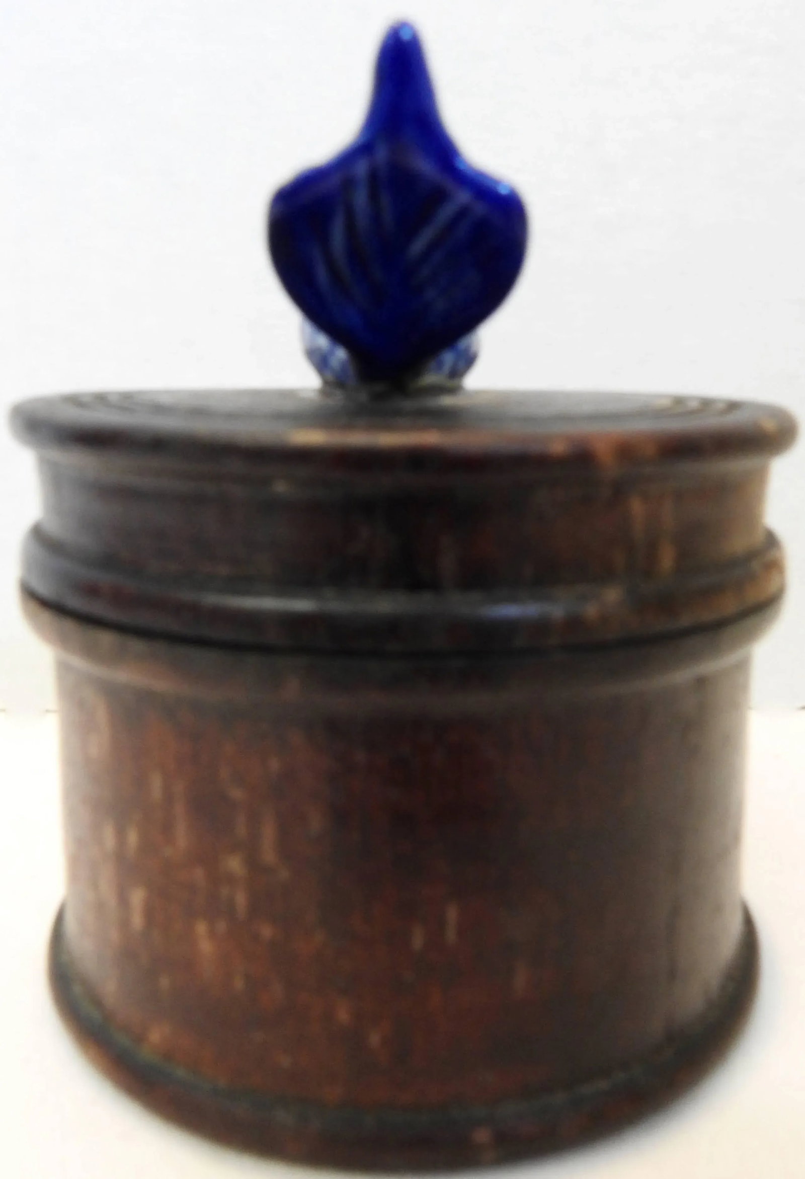 Round Wooden Box With Porcelain Koi Fish on Lid - 7