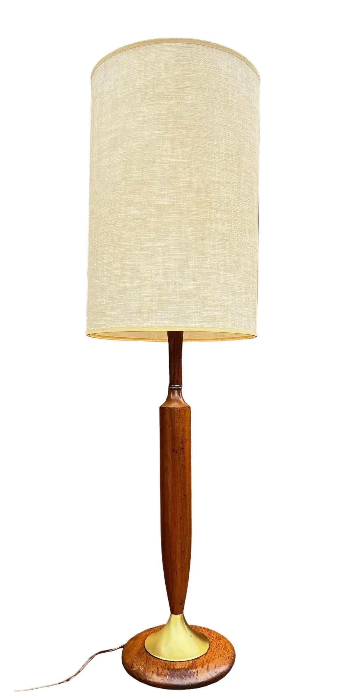 Vintage 1960's Mid-Century Modern Danish Teak Drum Shade Table Lamp With Brass Accents - 2