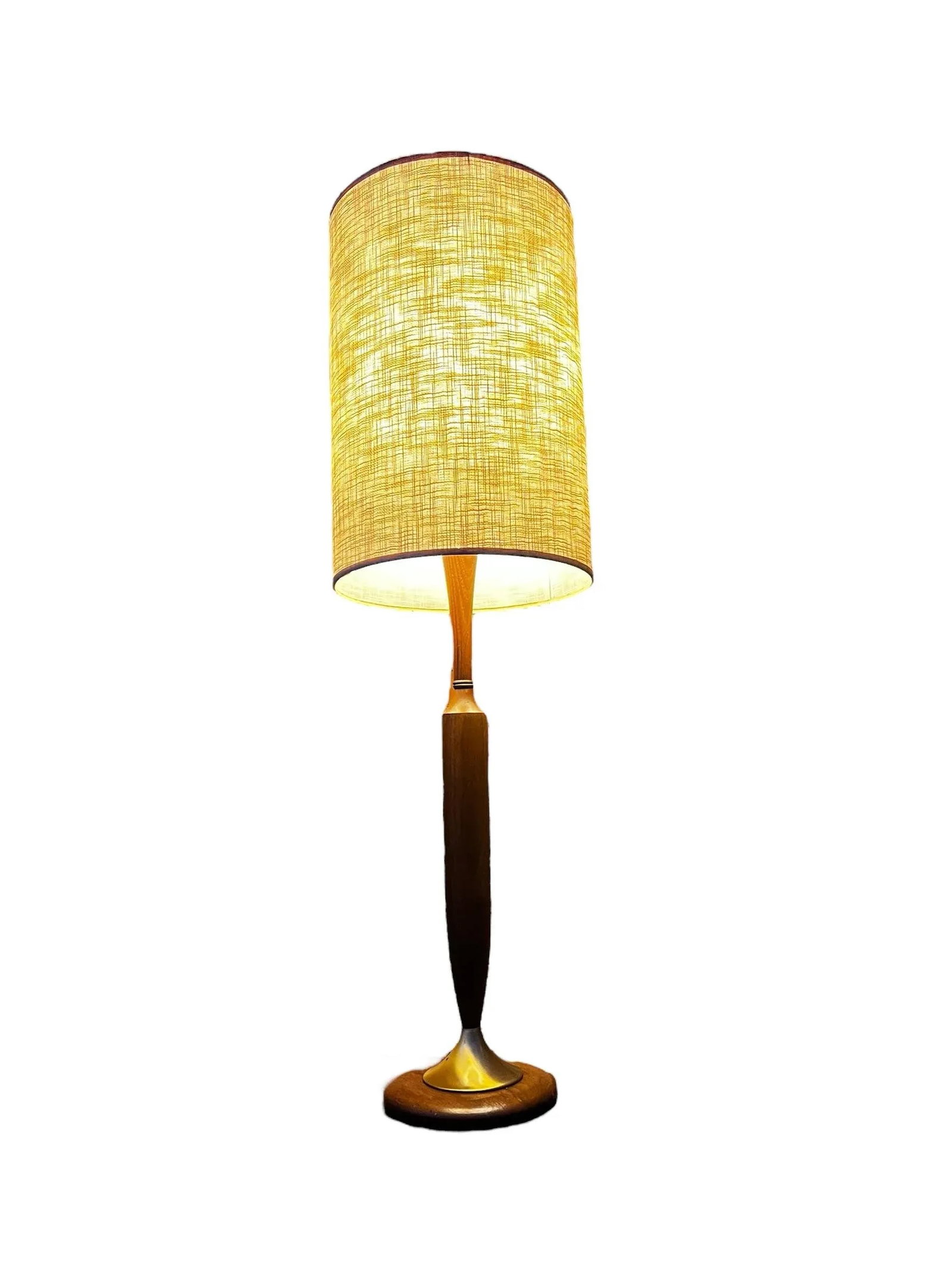 Vintage 1960's Mid-Century Modern Danish Teak Drum Shade Table Lamp With Brass Accents - 3