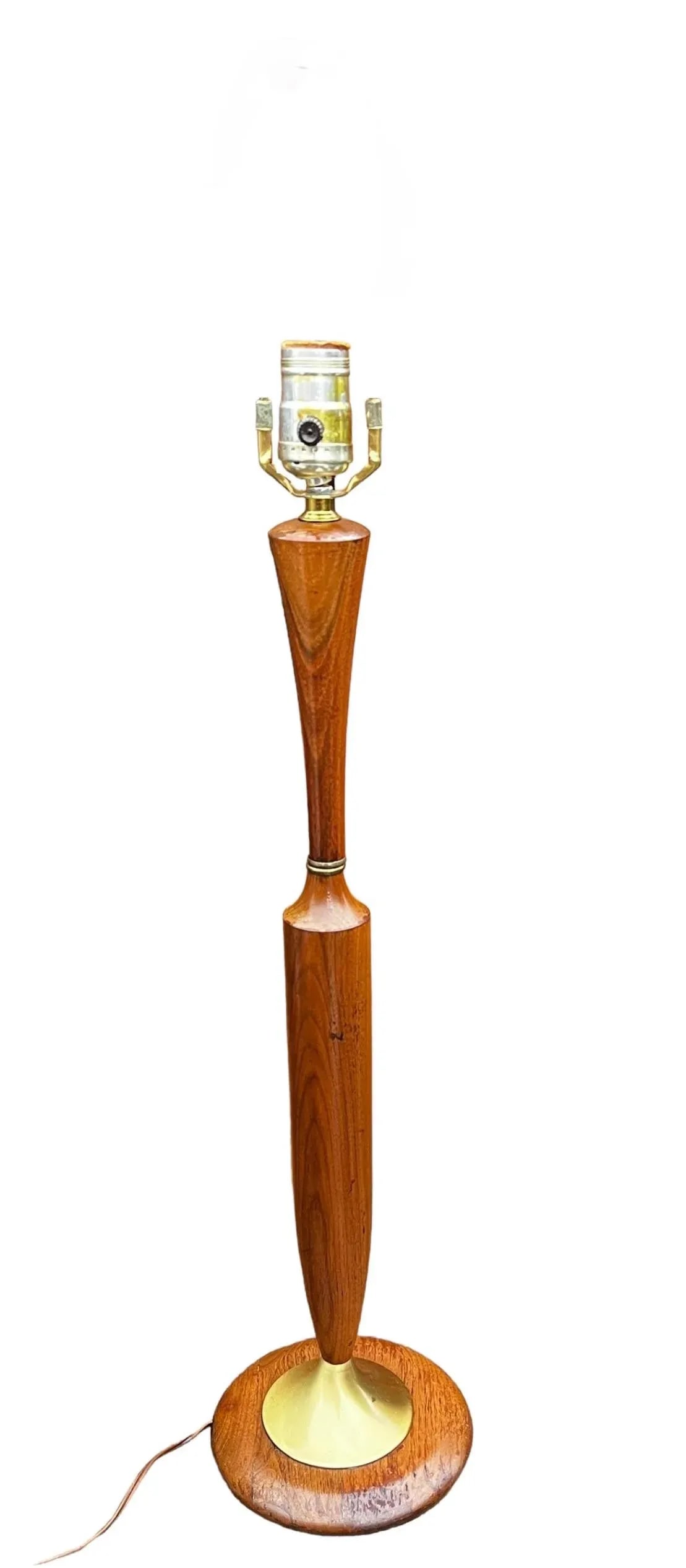 Vintage 1960's Mid-Century Modern Danish Teak Drum Shade Table Lamp With Brass Accents - 8