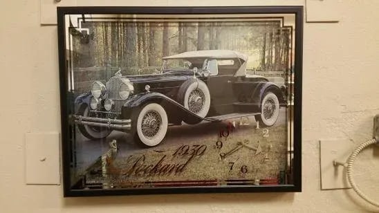 1970s Art Deco Style Automotive Shop Clock Featuring 1930 Packard - 2