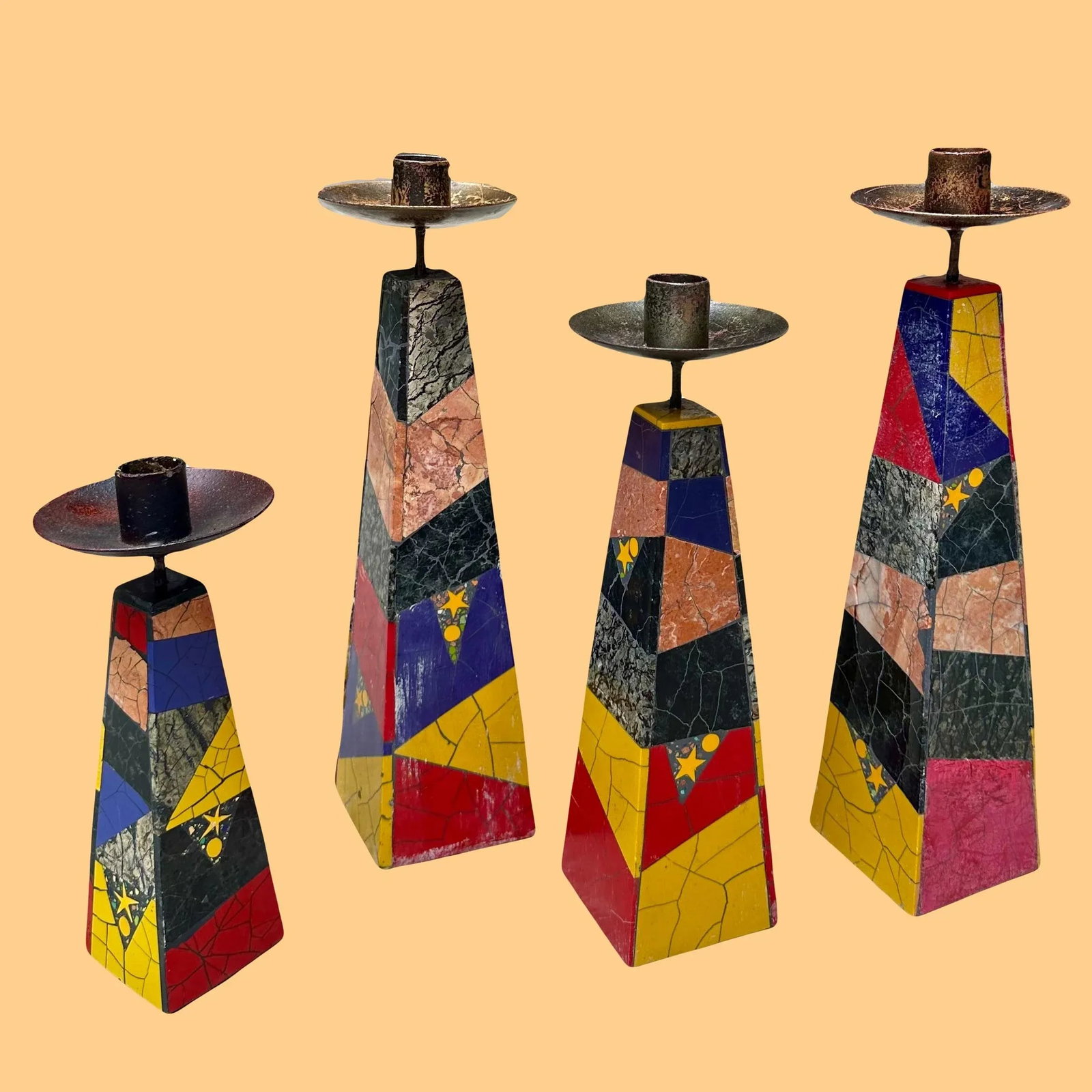 1980's Peter Max Inlaid Marble Candlesticks -Set of 4 - 11