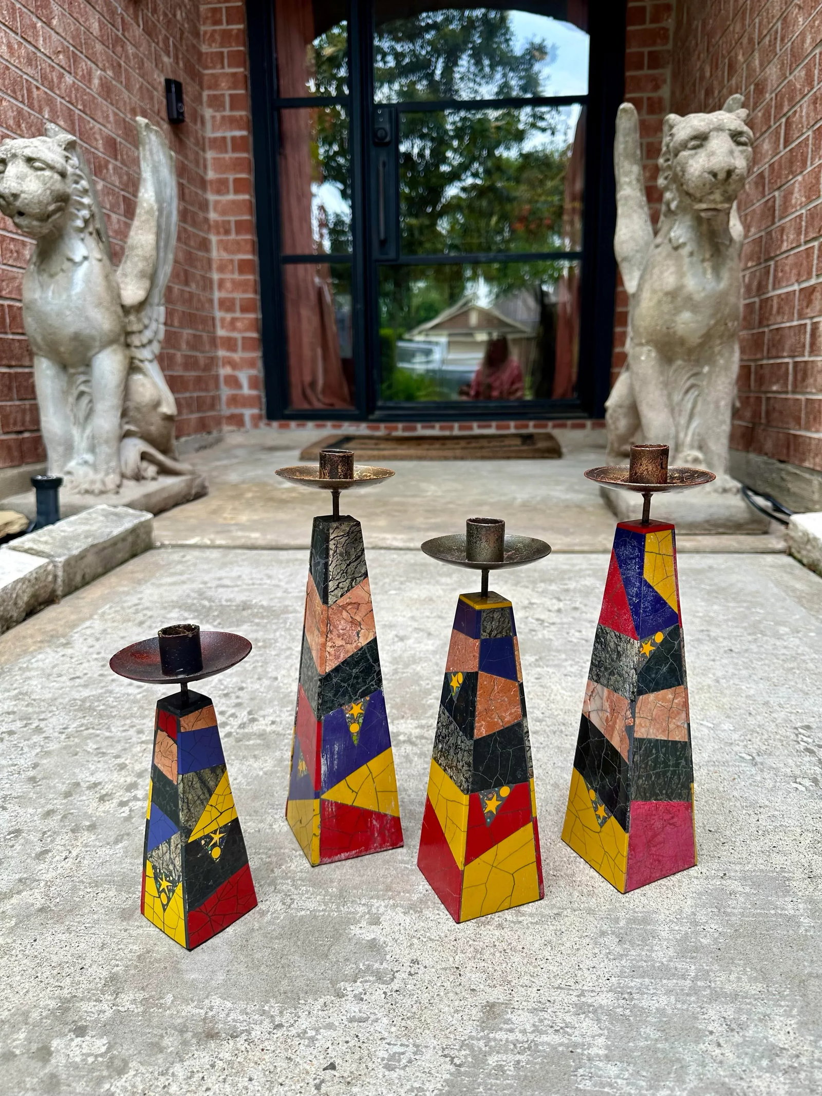 1980's Peter Max Inlaid Marble Candlesticks -Set of 4 - 2