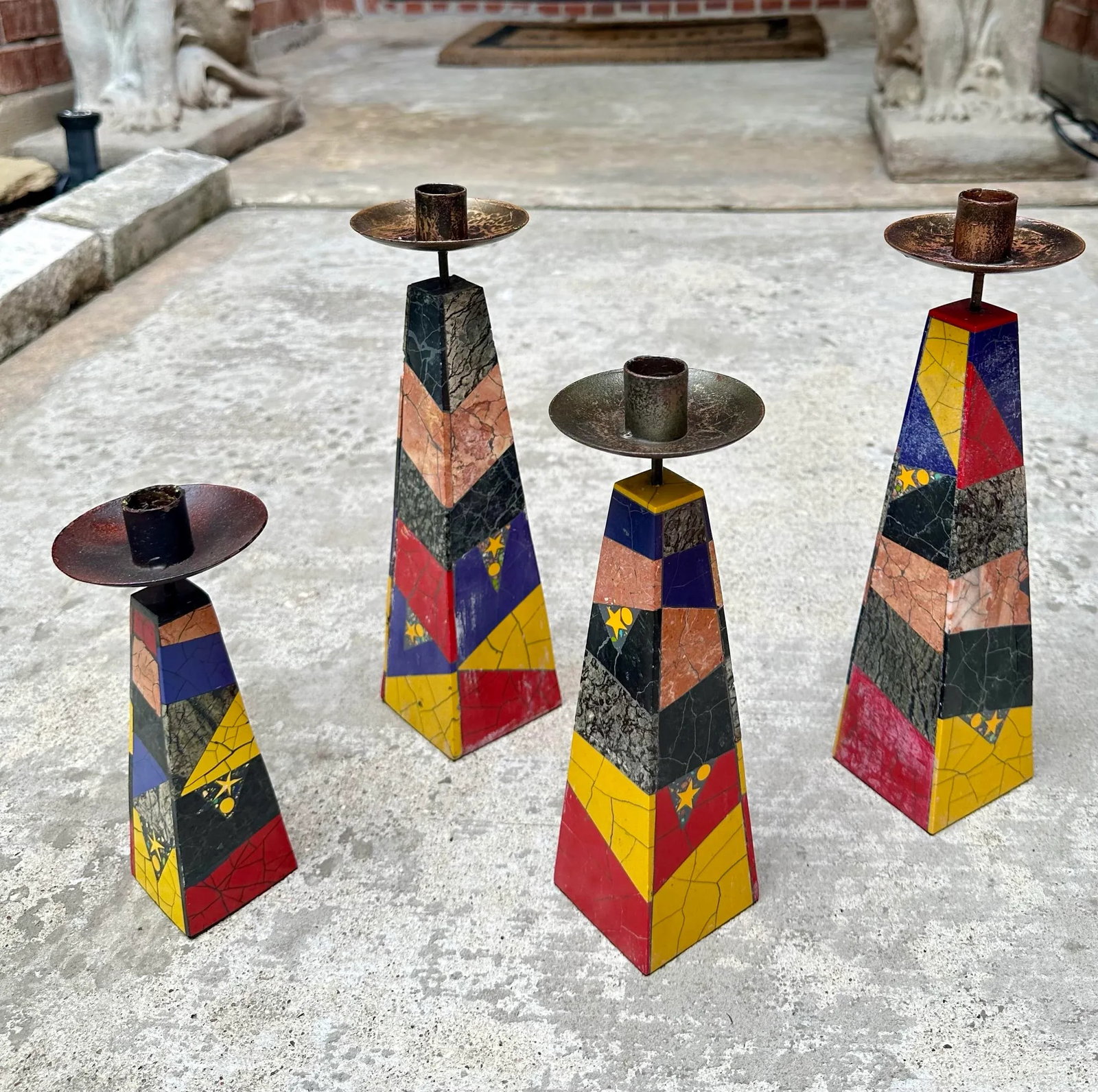 1980's Peter Max Inlaid Marble Candlesticks -Set of 4 - 4