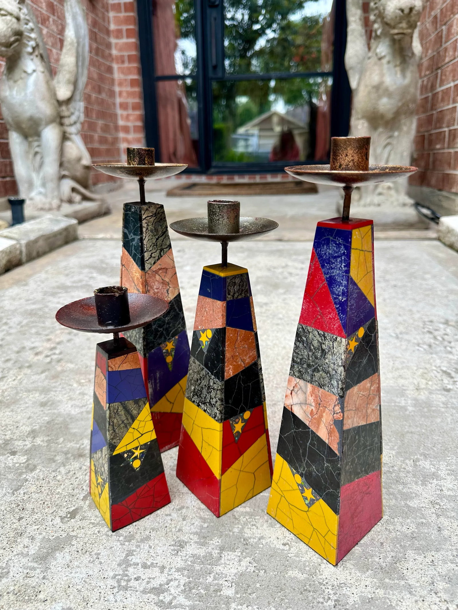 1980's Peter Max Inlaid Marble Candlesticks -Set of 4 - 6