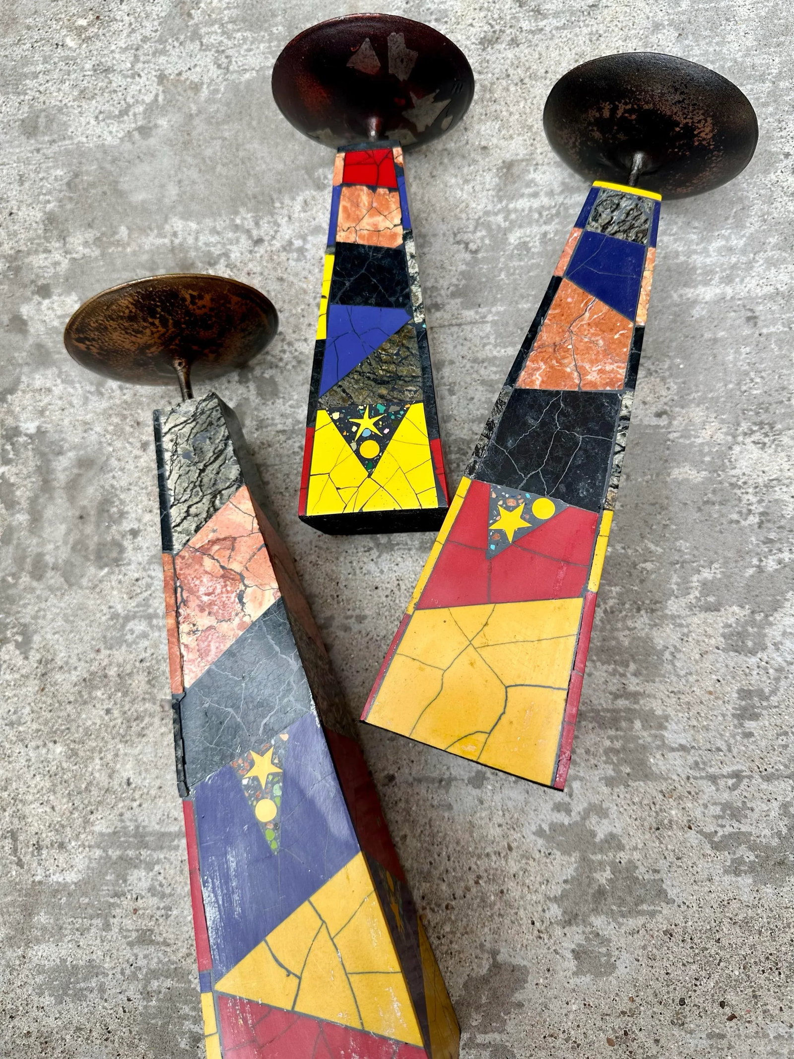 1980's Peter Max Inlaid Marble Candlesticks -Set of 4 - 7