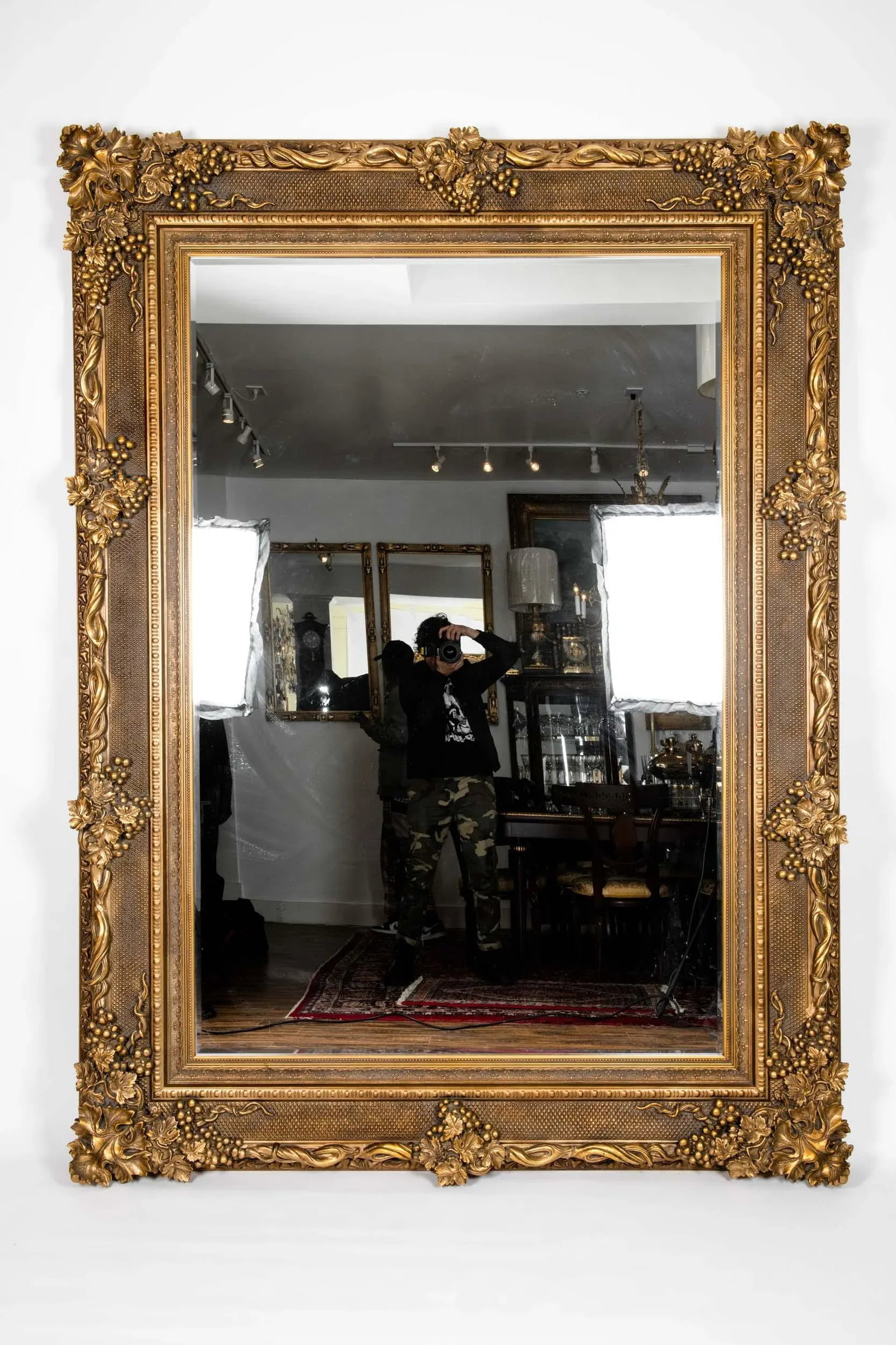 Giltwood Beveled Hanging Floor Length Wall Mirror - 7