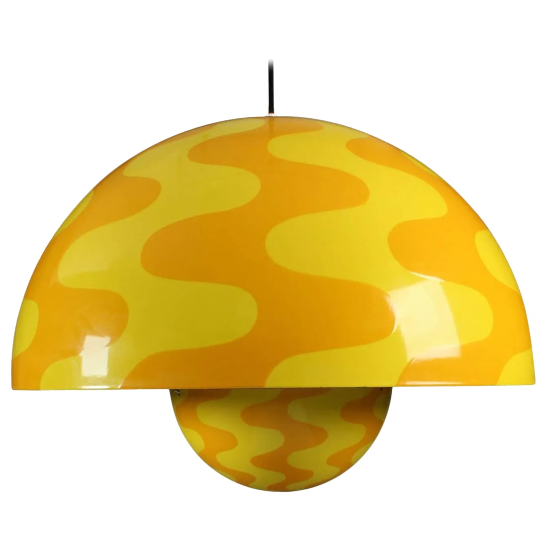 Large Flower Pot Pendant by Verner Panton/: Large and rare flower pot lighting pendant designed by Verner Panton for Louis Poulsen, circa 1972. Limited edition pendant with two toned yellow enamel on metal base. Existing wiring, rewiring