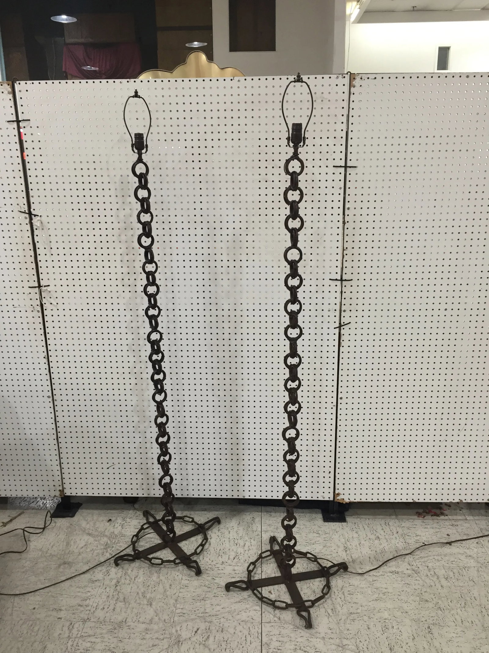 Pair of Vintage Double Link Iron Floor Lamps - 5