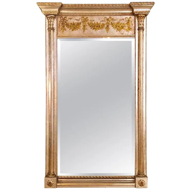 Italian Console Mirror Having Silver Leaf Eglomise Design by LaBarge (1 of 13)