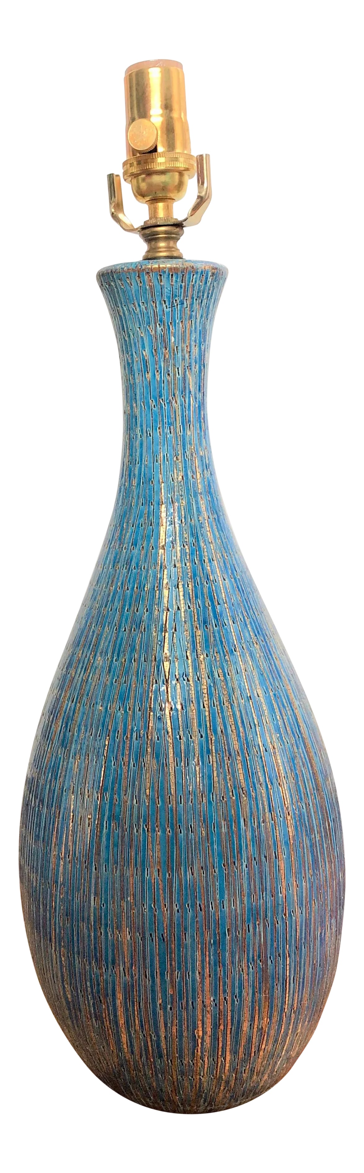 Bitossi Teal and Gold Lamp: Unique and rare Bitossi teal lamp. Perfect for a contemporary interior. Condition: Alterations: Original Condition Unaltered Imperfections: Some Imperfections Condition Notes: Beautiful vintage condit