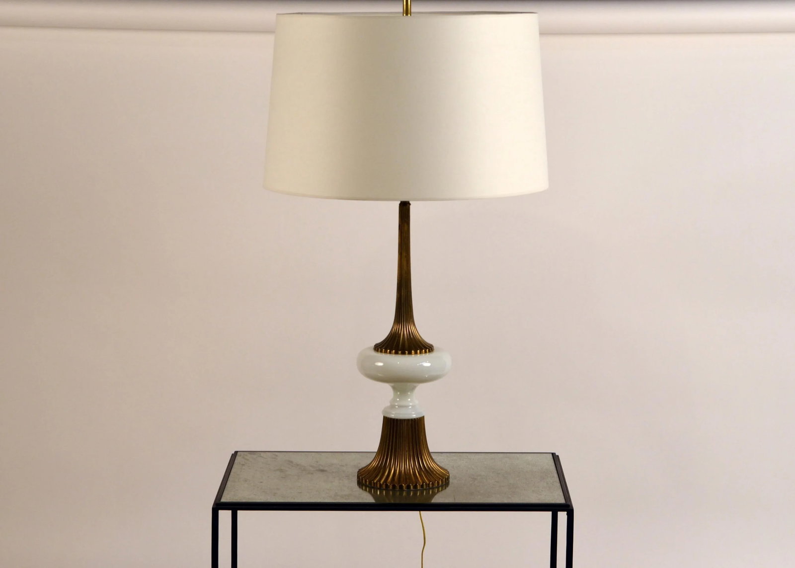 Gilt Bronze and Opaline Tassel Lamp in the Style of Tony Duquette - 2