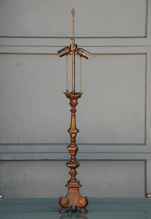 French Baroque Style Gilt Bronze Candlestick Lamp - 2