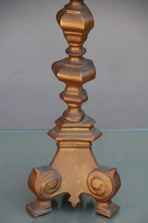 French Baroque Style Gilt Bronze Candlestick Lamp - 4