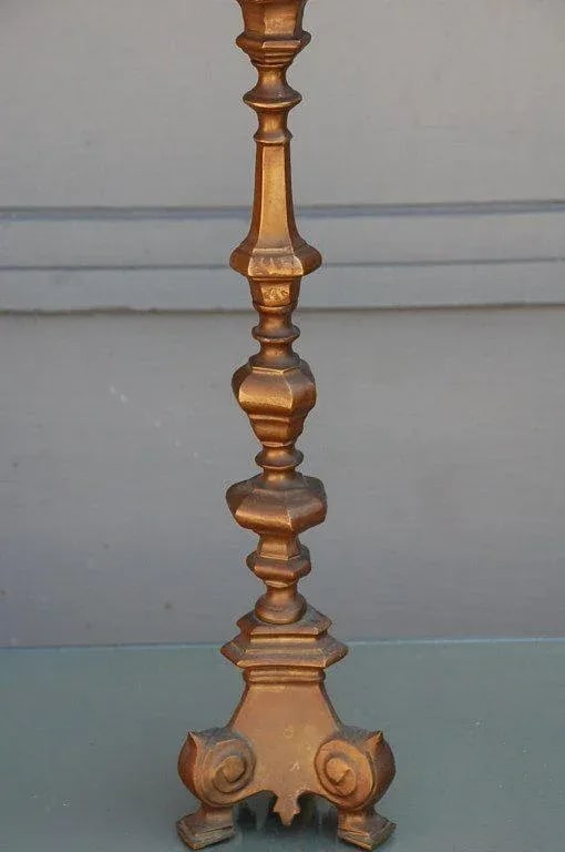 French Baroque Style Gilt Bronze Candlestick Lamp - 5